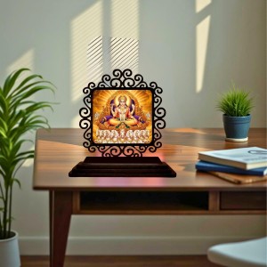 Car Desk/Table Top Lord Kubera Wooden Showpiece 3x4 Inches, Compact & Stylish Spiritual Display for Car, Home & Office (Pack of 1) (F19834)