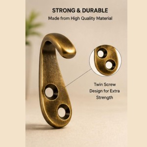 Metal Golden Wall Hook for Home Organization |Wall Mounted Hooks for Clothes, Bags, Coats, Hats, Keys & Towels | Curtain Holdback Hooks | Includes 12 Screws | Pack of 6