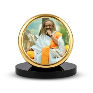 Car Dashboard/Table Top Sri Sri Ravi Shankar Metal Golden Photo Stand 2x2 Inches, Compact & Stylish Spiritual Display For Car, Home & Office (Pack Of 1) (F24599)