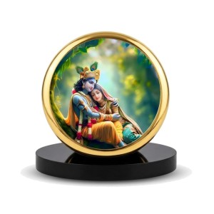 Car Dashboard/Table Top Radhaa Krishna Metal Golden Photo Stand 2x2 Inches, Compact & Stylish Spiritual Display For Car, Home & Office (Pack Of 1) (F24809)