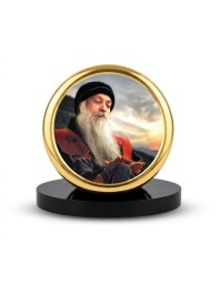 Car Dashboard/Table Top Acharya Rajneesh Metal Golden Photo Stand 2x2 Inches, Compact & Stylish Spiritual Display For Car, Home & Office (Pack Of 1) (F24597)