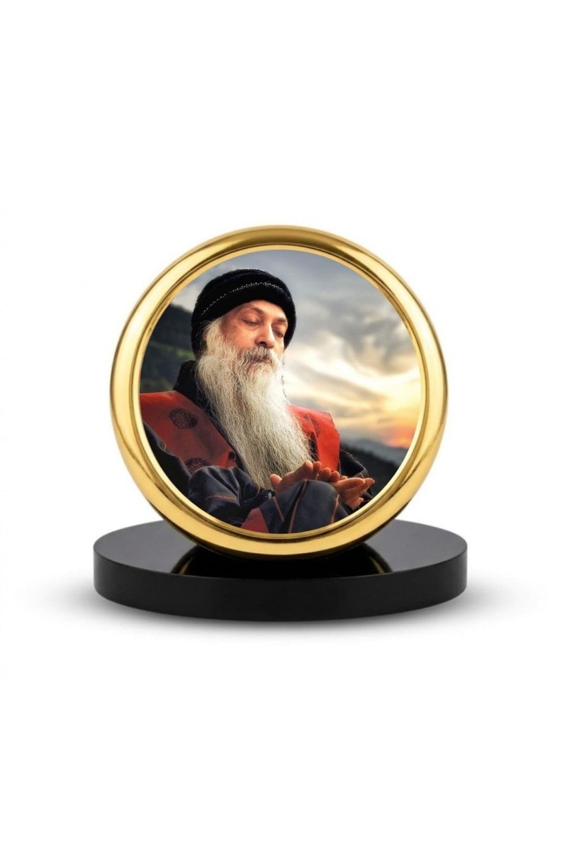 Car Dashboard/Table Top Acharya Rajneesh Metal Golden Photo Stand 2x2 Inches, Compact & Stylish Spiritual Display For Car, Home & Office (Pack Of 1) (F24597)