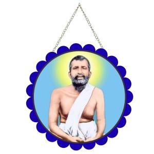 Ramakrishna Paramahamsa Wall Hanging Photo Frame | 8 Inch Round Floral Design With Golden Hanging Chain | Decorative Religious Wall Decor For Home, Office, Temple & Pooja Room (F21751)