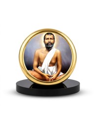 Car Dashboard/Table Top Sri Ramakrishna Paramahamsa Metal Golden Photo Stand 2x2 Inches, Compact & Stylish Spiritual Display For Car, Home & Office (Pack Of 1) (F24578)