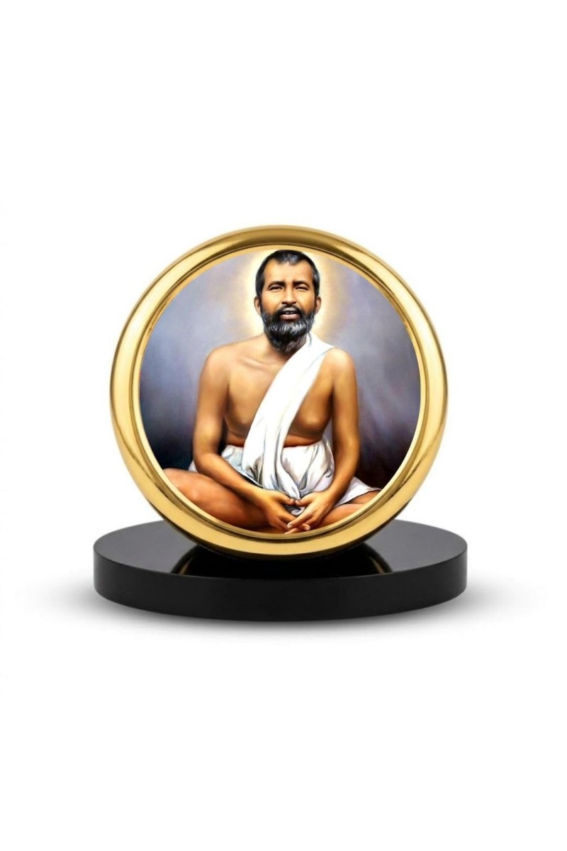 Car Dashboard/Table Top Sri Ramakrishna Paramahamsa Metal Golden Photo Stand 2x2 Inches, Compact & Stylish Spiritual Display For Car, Home & Office (Pack Of 1) (F24578)
