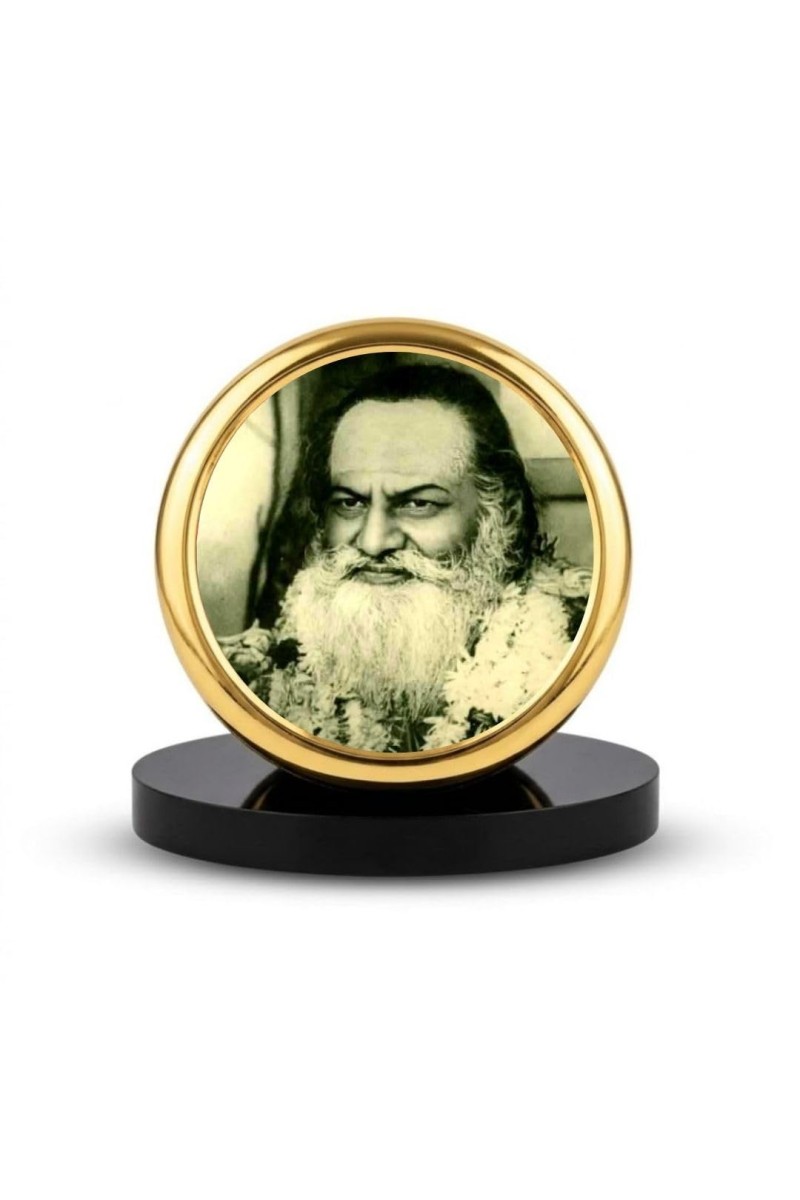 Car Dashboard/Table Top Swami Brahmananda Saraswati Metal Golden Photo Stand 2x2 Inches, Compact & Stylish Spiritual Display For Car, Home & Office (Pack Of 1) (F24593)