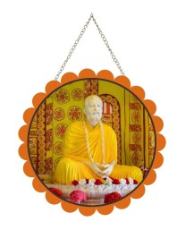 Ramakrishna Paramahamsa Wall Hanging Photo Frame | 8 Inch Round Floral Design With Golden Hanging Chain | Decorative Religious Wall Decor For Home, Office, Temple & Pooja Room (F21735)