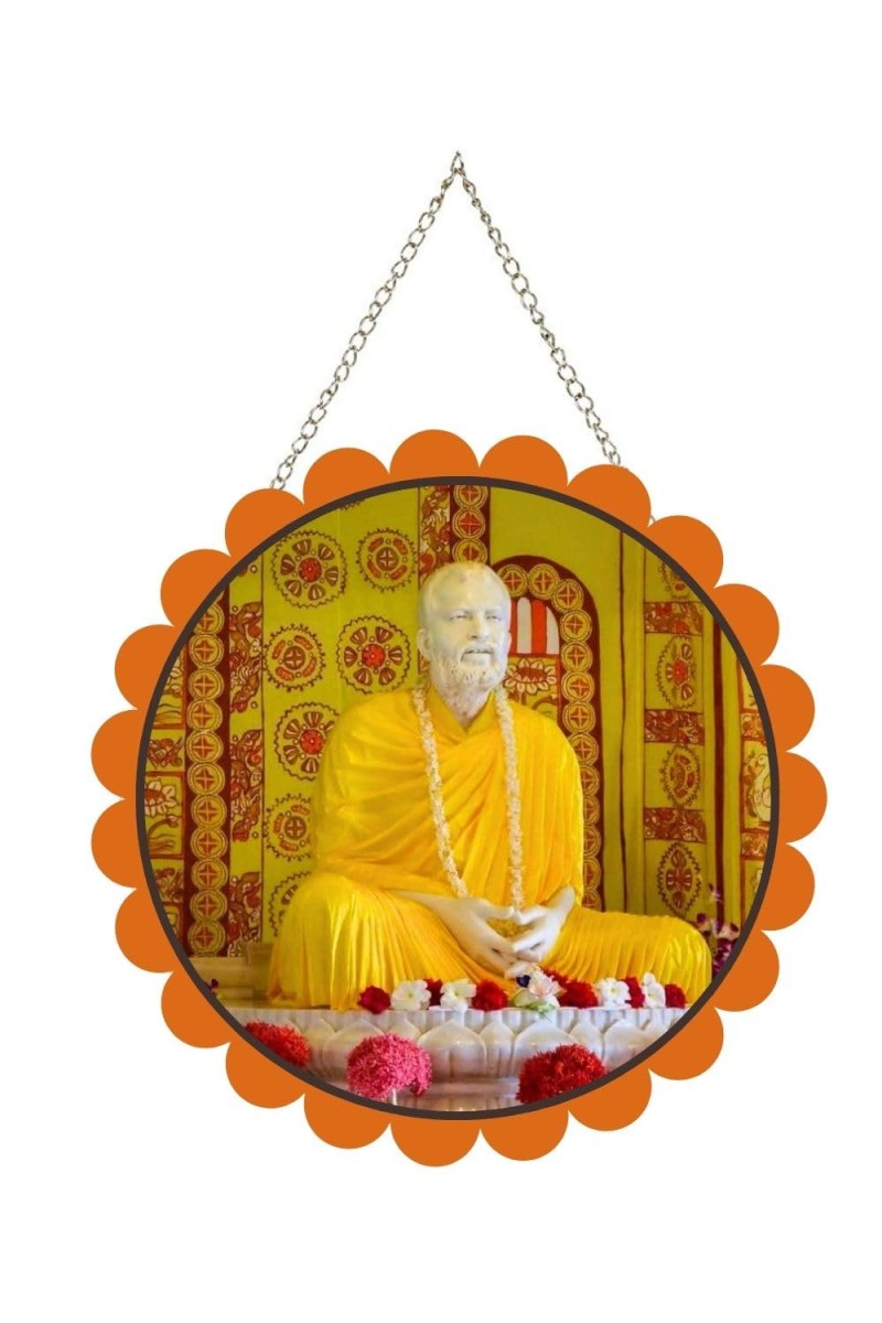 Ramakrishna Paramahamsa Wall Hanging Photo Frame | 8 Inch Round Floral Design With Golden Hanging Chain | Decorative Religious Wall Decor For Home, Office, Temple & Pooja Room (F21735)