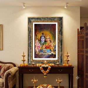 Shiva Family Decorative Photo Frame With White Mount | Premium Wall & Tabletop Picture Frame | Home, Office & Temple Decoration | 10x14 Inch (Pack Of 1) (F33084)