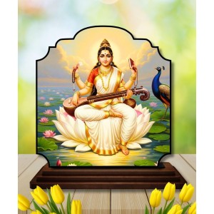 Car Dashboard/Table Top Goddess Saraswathi Wooden Rectangle Photo Stand 3x4 Inches, Compact & Stylish Spiritual Display for Car, Home & Office (Pack of 1) (F22312) Car Dashboard/Table Top Goddess Saraswathi Wooden Rectangle Photo Stand 3x4 Inches, Compact & Stylish Spiritual Display for Car, Home & Office (Pack of 1) (F22312)