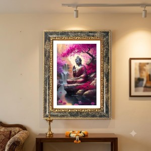 Gautam Buddha Decorative Photo Frame With White Mount | Premium Wall & Tabletop Picture Frame | Home, Office & Temple Decoration | 8x12 Inch (Pack Of 1) (F31395)