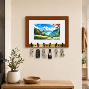 Decorative Wooden Photo Frame Key Hanger With Nature Picture, 12 X 8 Inch Wall Key Holder, 10 X 6 Inch Glossy Photo Frame, 6 Metal Hooks, Home Entrance Decor, Made In India (F38614) Decorative Wooden Photo Frame Key Hanger With Nature Picture, 12 X 8 Inch Wall Key Holder, 10 X 6 Inch Glossy Photo Frame, 6 Metal Hooks, Home Entrance Decor, Made In India (F38614)
