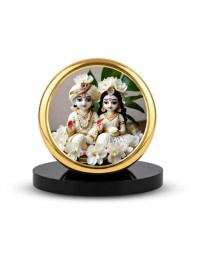 Car Dashboard/Table Top Radhaa Krishna Metal Golden Photo Stand 2x2 Inches, Compact & Stylish Spiritual Display For Car, Home & Office (Pack Of 1) (F24686)