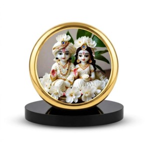 Car Dashboard/Table Top Radhaa Krishna Metal Golden Photo Stand 2x2 Inches, Compact & Stylish Spiritual Display For Car, Home & Office (Pack Of 1) (F24686)