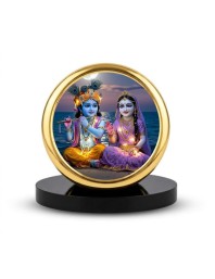 Car Dashboard/Table Top Radhaa Krishna Metal Golden Photo Stand 2x2 Inches, Compact & Stylish Spiritual Display For Car, Home & Office (Pack Of 1) (F24689)