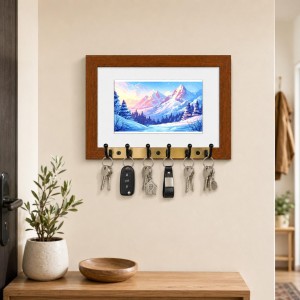 Decorative Wooden Photo Frame Key Hanger With Nature Picture, 12 X 8 Inch Wall Key Holder, 10 X 6 Inch Glossy Photo Frame, 6 Metal Hooks, Home Entrance Decor, Made In India (F38674) Decorative Wooden Photo Frame Key Hanger With Nature Picture, 12 X 8 Inch Wall Key Holder, 10 X 6 Inch Glossy Photo Frame, 6 Metal Hooks, Home Entrance Decor, Made In India (F38674)