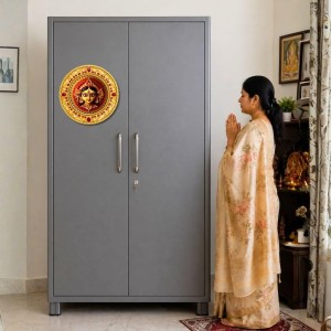 Goddess Durga Fridge Magnet Wooden | Glossy Sublimation Print | 4x4 Inch | Strong Magnet Back | Decorative Magnet for Fridge, Almirah & Temple Decor (F23713)