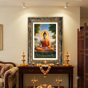 Buddha Decorative Photo Frame With White Mount | Premium Wall & Tabletop Picture Frame | Home, Office & Temple Decoration | 8x12 Inch (Pack Of 1) (F31530)