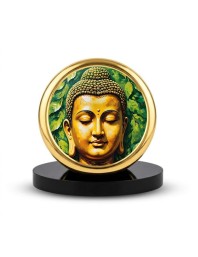 Car Dashboard/Table Top Gautam Buddha Metal Golden Photo Stand 2x2 Inches, Compact & Stylish Spiritual Display For Car, Home & Office (Pack Of 1) (F24629)