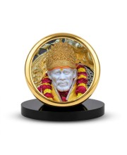 Car Dashboard/Table Top Sai Baba Metal Golden Photo Stand 2x2 Inches, Compact & Stylish Spiritual Display For Car, Home & Office (Pack Of 1) (F24600)