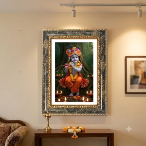 Hanuman Decorative Photo Frame With White Mount | Premium Wall & Tabletop Picture Frame | Home, Office & Temple Decoration | 12x16 Inch (Pack Of 1) (F33231)