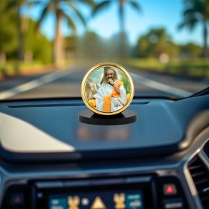 Car Dashboard/Table Top Sri Sri Ravi Shankar Metal Golden Photo Stand 2x2 Inches, Compact & Stylish Spiritual Display For Car, Home & Office (Pack Of 1) (F24599)