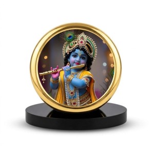 Car Dashboard/Table Top Lord Krishna Metal Golden Photo Stand 2x2 Inches, Compact & Stylish Spiritual Display For Car, Home & Office (Pack Of 1) (F24798)