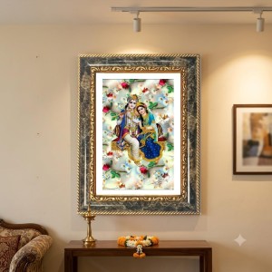 Krishna And Radhaa Decorative Photo Frame With White Mount | Premium Wall & Tabletop Picture Frame | Home, Office & Temple Decoration | 8x12 Inch (Pack Of 1) (F32503)