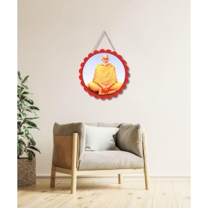 Sree Narayana Guru Wall Hanging Photo Frame | 8 Inch Round Floral Design With Golden Hanging Chain | Decorative Religious Wall Decor For Home, Office, Temple & Pooja Room (F21997)