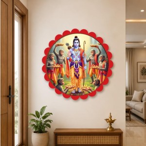 Lord Rama With Vanara Sena Wall Hanging Photo Frame | 8 Inch Round Floral Design With Golden Hanging Chain | Decorative Religious Wall Decor For Home, Office, Temple & Pooja Room (F22024) Lord Rama With Vanara Sena Wall Hanging Photo Frame | 8 Inch Round Floral Design With Golden Hanging Chain | Decorative Religious Wall Decor For Home, Office, Temple & Pooja Room (F22024)