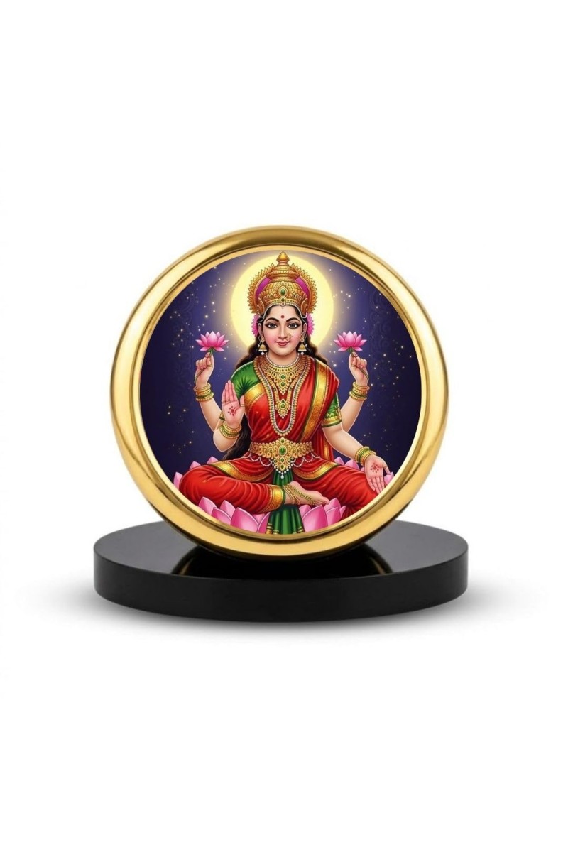 Car Dashboard/Table Top Goddess Lakshmi Metal Golden Photo Stand 2x2 Inches, Compact & Stylish Spiritual Display For Car, Home & Office (Pack Of 1) (F24670)