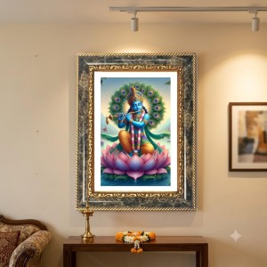 Krishna Decorative Photo Frame With White Mount | Premium Wall & Tabletop Picture Frame | Home, Office & Temple Decoration | 8x12 Inch (Pack Of 1) (F32538)