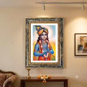 Krishna Decorative Photo Frame With White Mount | Premium Wall & Tabletop Picture Frame | Home, Office & Temple Decoration | 10x14 Inch (Pack Of 1) (F33233)