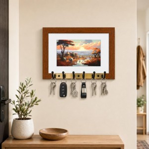 Decorative Wooden Photo Frame Key Hanger With Nature Picture, 12 X 8 Inch Wall Key Holder, 10 X 6 Inch Glossy Photo Frame, 6 Metal Hooks, Home Entrance Decor, Made In India (F38798) Decorative Wooden Photo Frame Key Hanger With Nature Picture, 12 X 8 Inch Wall Key Holder, 10 X 6 Inch Glossy Photo Frame, 6 Metal Hooks, Home Entrance Decor, Made In India (F38798)