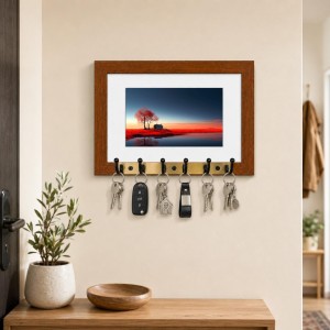 Decorative Wooden Photo Frame Key Hanger With Nature Picture, 12 X 8 Inch Wall Key Holder, 10 X 6 Inch Glossy Photo Frame, 6 Metal Hooks, Home Entrance Decor, Made In India (F38882) Decorative Wooden Photo Frame Key Hanger With Nature Picture, 12 X 8 Inch Wall Key Holder, 10 X 6 Inch Glossy Photo Frame, 6 Metal Hooks, Home Entrance Decor, Made In India (F38882)