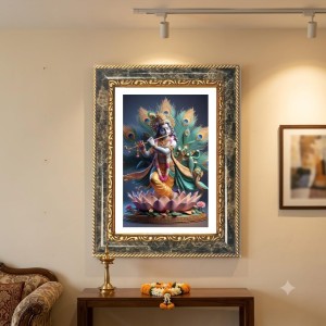 Krishna Decorative Photo Frame With White Mount | Premium Wall & Tabletop Picture Frame | Home, Office & Temple Decoration | 8x12 Inch (Pack Of 1) (F32366)