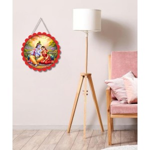 Lord Krishna And Radha Wall Hanging Photo Frame | 8 Inch Round Floral Design With Golden Hanging Chain | Decorative Religious Wall Decor For Home, Office, Temple & Pooja Room (F22031) Lord Krishna And Radha Wall Hanging Photo Frame | 8 Inch Round Floral Design With Golden Hanging Chain | Decorative Religious Wall Decor For Home, Office, Temple & Pooja Room (F22031)