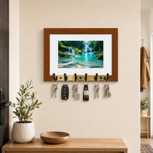 Decorative Wooden Photo Frame Key Hanger With Nature Picture, 12 X 8 Inch Wall Key Holder, 10 X 6 Inch Glossy Photo Frame, 6 Metal Hooks, Home Entrance Decor, Made In India (F38682) Decorative Wooden Photo Frame Key Hanger With Nature Picture, 12 X 8 Inch Wall Key Holder, 10 X 6 Inch Glossy Photo Frame, 6 Metal Hooks, Home Entrance Decor, Made In India (F38682)