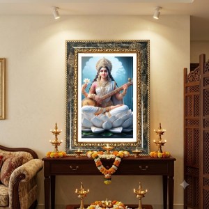Goddess Saraswati Decorative Photo Frame With White Mount | Premium Wall & Tabletop Picture Frame | Home, Office & Temple Decoration | 10x14 Inch (Pack Of 1) (F31155)