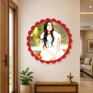 Anandamayi Maa Wall Hanging Photo Frame | 8 Inch Round Floral Design With Golden Hanging Chain | Decorative Religious Wall Decor For Home, Office, Temple & Pooja Room (F22076)