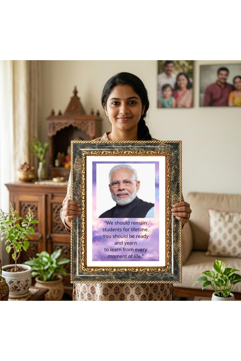Narendra Modi Decorative Photo Frame With White Mount | Premium Wall & Tabletop Picture Frame | Home, Office & Temple Decoration | 10x14 Inch (Pack Of 1) (F31539)