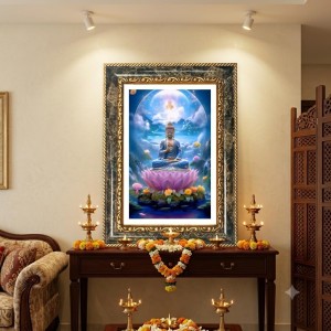 Buddha Decorative Photo Frame With White Mount | Premium Wall & Tabletop Picture Frame | Home, Office & Temple Decoration | 8x12 Inch (Pack Of 1) (F31445)