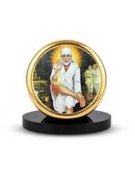 Car Dashboard/Table Top Sai Baba Metal Golden Photo Stand 2x2 Inches, Compact & Stylish Spiritual Display For Car, Home & Office (Pack Of 1) (F24601)