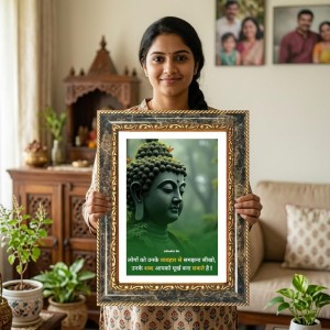 Gautama Buddha Decorative Photo Frame With White Mount | Premium Wall & Tabletop Picture Frame | Home, Office & Temple Decoration | 10x14 Inch (Pack Of 1) (F31586)