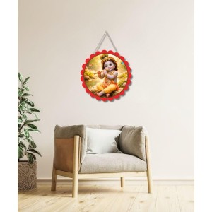 Lord Krishna Wall Hanging Photo Frame | 8 Inch Round Floral Design With Golden Hanging Chain | Decorative Religious Wall Decor For Home, Office, Temple & Pooja Room (F21962) Lord Krishna Wall Hanging Photo Frame | 8 Inch Round Floral Design With Golden Hanging Chain | Decorative Religious Wall Decor For Home, Office, Temple & Pooja Room (F21962)