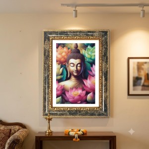 Buddha Decorative Photo Frame With White Mount | Premium Wall & Tabletop Picture Frame | Home, Office & Temple Decoration | 10x14 Inch (Pack Of 1) (F32671)