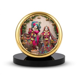 Car Dashboard/Table Top Radhaa And Krishna Metal Golden Photo Stand 2x2 Inches, Compact & Stylish Spiritual Display For Car, Home & Office (Pack Of 1) (F24742)