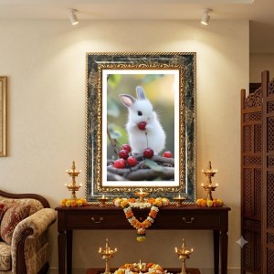 White Rabbit Holding A Red Cherry Decorative Photo Frame With White Mount | Premium Wall & Tabletop Picture Frame | Home, Office & Temple Decoration | 10x14 Inch (Pack Of 1) (F32445) White Rabbit Holding A Red Cherry Decorative Photo Frame With White Mount | Premium Wall & Tabletop Picture Frame | Home, Office & Temple Decoration | 10x14 Inch (Pack Of 1) (F32445)