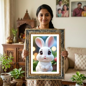 Rabbit Decorative Photo Frame With White Mount | Premium Wall & Tabletop Picture Frame | Home, Office & Temple Decoration | 10x14 Inch (Pack Of 1) (F31284)