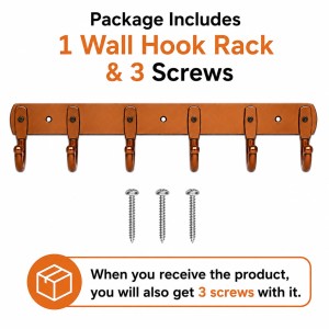 6-Hook Metal Wall Hook Rack with 3 Mounting Screws Included | Heavy Duty Wall Mounted Coat & Towel Hanger | Multipurpose Hook Rail for Clothes, Keys, Bags, Hats & Bathroom Accessories | Copper Finish